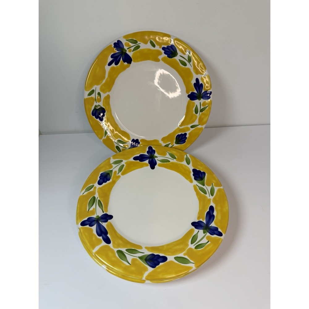 Dansk St Tropez Dinner Plates Hand Painted Portugal Yellow Flowers 11 1/4" Lot 3